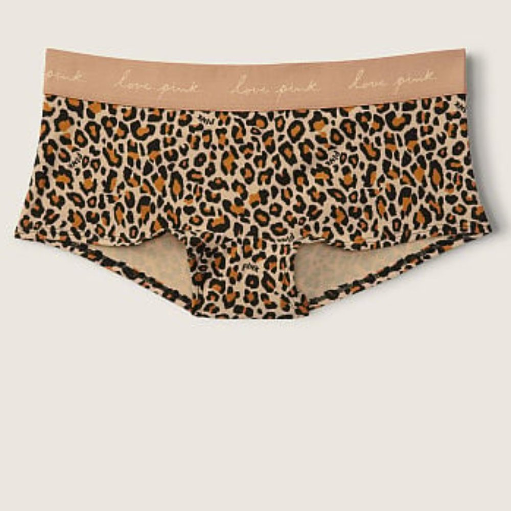 VS PINK LOGO BOYSHORT UNDERWEAR Shorty Shorties Leopard Cheetah Animal NWT
